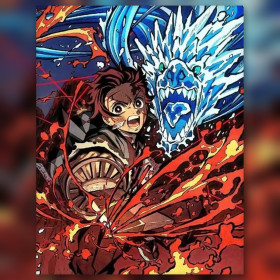 Malen nach Zahlen Tanjiro Kamado und blauer Wasserdrache aus Demon Slayer