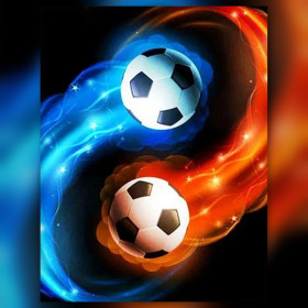 Malen nach Zahlen zwei Fußbälle als Yin-Yang-Symbol