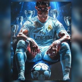 Malen nach Zahlen Cristiano Ronaldo sitzend mit Pokalen und Fußball