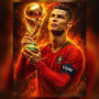 Malen nach Zahlen Cristiano Ronaldo mit dem WM-Pokal, umgeben von Flammen