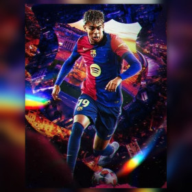 Malen nach Zahlen Lamine Yamal im Barça-Trikot mit Lichteffekten