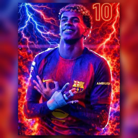 Malen nach Zahlen Lamine Yamal im Trikot des FC Barcelona mit Blitzen