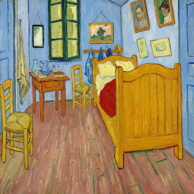 Malen nach Zahlen Schlafzimmer in Arles von Van Gogh mit rotem Bett und blauen Wänden