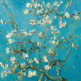 Malen nach Zahlen mit blühendem Mandelbaum von Van Gogh auf blauem Hintergrund
