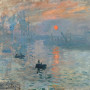 Malen nach Zahlen Impression, aufgehende Sonne von Monet mit Boot und nebligem Hafen
