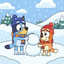 Malen nach Zahlen Bluey und Bingo bauen einen Schneemann im Schneefall