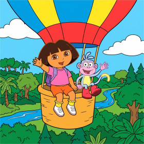 Malen nach Zahlen Dora und Boots fliegen im Heißluftballon über den Dschungel