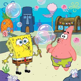 Malen nach Zahlen SpongeBob und Patrick beim Seifenblasenmachen
