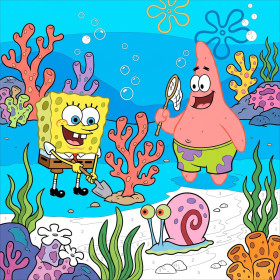 Malen nach Zahlen SpongeBob und Patrick mit Gary unter dem Meer