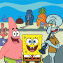 Malen nach Zahlen SpongeBob, Patrick und Thaddäus vor ihren Häusern unter Wasser