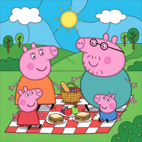 Malen nach Zahlen Peppa Wutz und Schorsch beim Picknick auf einer karierten Decke