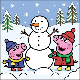 Malen nach Zahlen Peppa Wutz und Schorsch bauen einen Schneemann