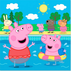 Malen nach Zahlen Peppa Wutz und Schorsch spielen in einem blauen Pool