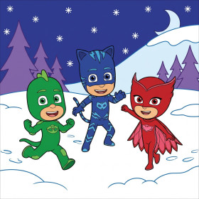 Malen nach Zahlen Gekko, Catboy und Owlette rennen durch den Schnee
