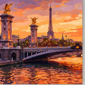 Malen nach Zahlen Pont Alexandre III und Eiffelturm bei Sonnenuntergang