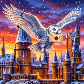 Malen nach Zahlen Hedwig im Flug mit einem Brief über dem verschneiten Hogwarts