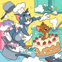 Malen nach Zahlen Tom und Jerry in einer gelben Küche mit einem Kuchen