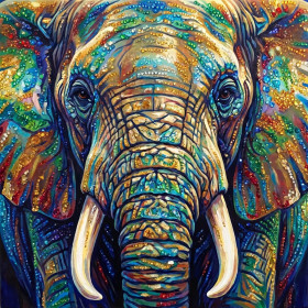 Malen nach Zahlen Pop-Art-Elefant mit mehrfarbigen geometrischen Mustern