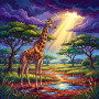 Malen nach Zahlen stehende Giraffe im Regen, Savanne und Sonnenstrahl