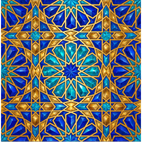 Malen nach Zahlen: Islamisches geometrisches Sternmuster in Blau und Gold