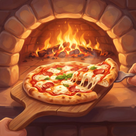 Malen nach Zahlen Pizza mit geschmolzenem Käse aus dem Holzofen