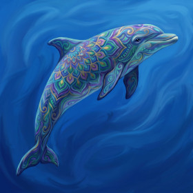 Malen nach Zahlen Delfin mit Mandala-Mustern auf tiefblauem Hintergrund