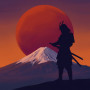 Malen nach Zahlen Samurai mit Katana vor dem Berg Fuji und einer roten Sonne