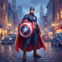 Malen nach Zahlen Captain America steht mit seinem Sternenschild auf einer Straße