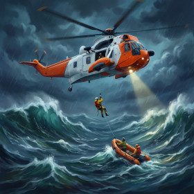 Malen nach Zahlen Rettungshubschrauber über weißen Wellen