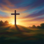 Malen nach Zahlen Holzkreuz auf einem Grashügel bei Sonnenaufgang