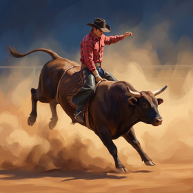 Malen nach Zahlen Cowboy auf Rodeo-Bulle in einer staubigen Arena