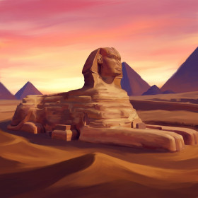 Malen nach Zahlen Sphinx von Gizeh vor den Pyramiden bei Sonnenaufgang