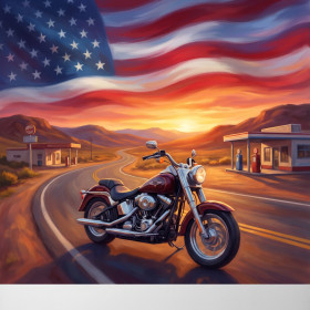 Malen nach Zahlen Cruiser-Motorrad auf der Route 66 in der Wüste