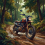 Malen nach Zahlen Scrambler-Motorrad auf einem schlammigen Waldweg zwischen Bäumen