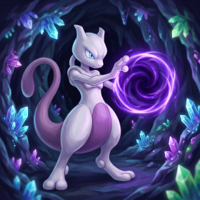 Malen nach Zahlen Mewtu Shadow Ball in einer Höhle : komplettes Set mit Leinwand, Farben und Pinseln