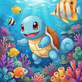 Malen nach Zahlen Schiggy unter Wasser schwimmend : komplettes Set mit Leinwand, Farben und Pinseln