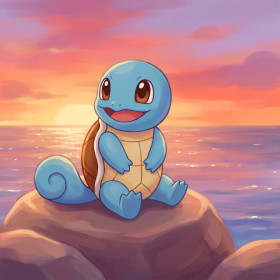 Malen nach Zahlen Schiggy am Meer bei Sonnenuntergang : komplettes Set mit Leinwand, Farben und Pinseln