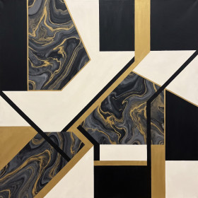 Malen nach Zahlen geometrisches Marmormuster in Schwarz, Gold und Creme