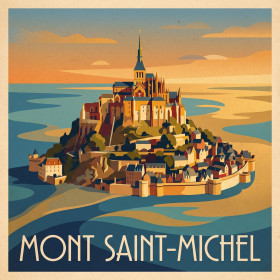 Malen nach Zahlen Mont Saint-Michel Vintage-Poster bei Sonnenuntergang