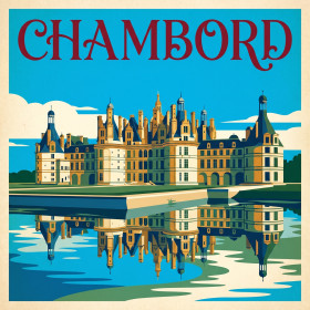 Malen nach Zahlen Vintage-Poster Schloss Chambord mit Spiegelung im Wasser