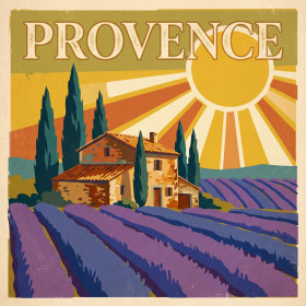 Malen nach Zahlen Vintage-Poster Lavendelfelder und provenzalisches Landhaus