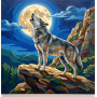 Malen nach Zahlen mit einem grauen Wolf, der auf einem Felsen den Mond anheult