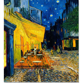 Malen nach Zahlen gelbe Café-Terrasse unter einem blauen Sternenhimmel bei Nacht
