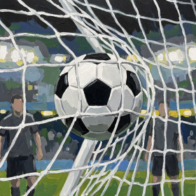 Malen nach Zahlen schwarz-weißer Fußball im Tornetz