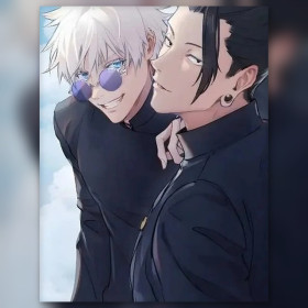Malen nach Zahlen Gojo Satoru und Geto Suguru in schwarzer Uniform unter blauem Himmel