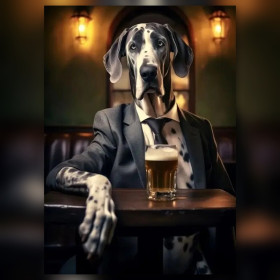 Malen nach Zahlen Deutsche Dogge im Anzug trinkt Bier an der Bar