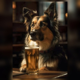 Malen nach Zahlen Deutscher Schäferhund an der Bar mit einem Glas Bier