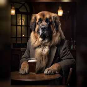 Malen nach Zahlen Leonberger im Anzug mit einem Glas Bier
