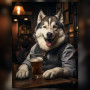 Malen nach Zahlen Husky im Anzug vor einem Bier im Pub