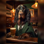 Malen nach Zahlen Gordon Setter in grüner Jacke an der Bar